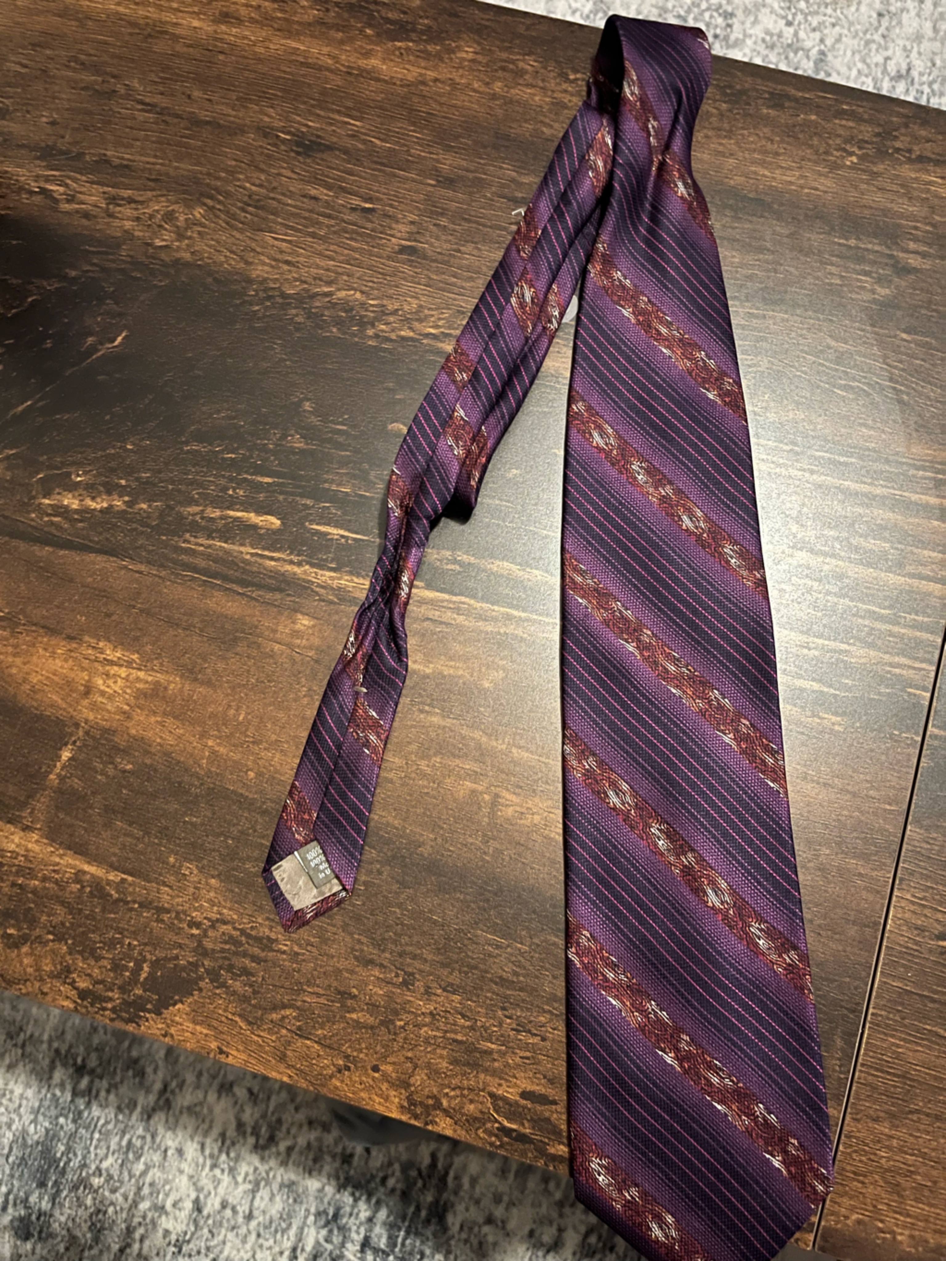 Calvin Klein Plum Purple Tie With Pink Stripes And Brown Paisley
